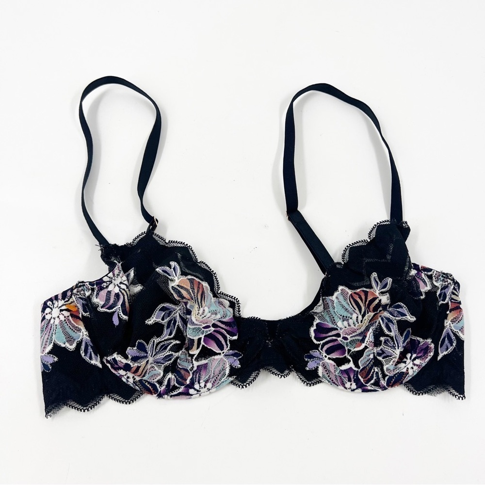 ✅ Savage X Fenty Women's Zig Zag Zen Unlined Lace Plunge Bra Floral Size X-SMALL